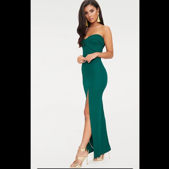 Emerald Green Bandeau Split Maxi Dress - Picture 2 of 5